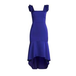 Aidan Mattox Blue Ruffle Strap Midi Dress